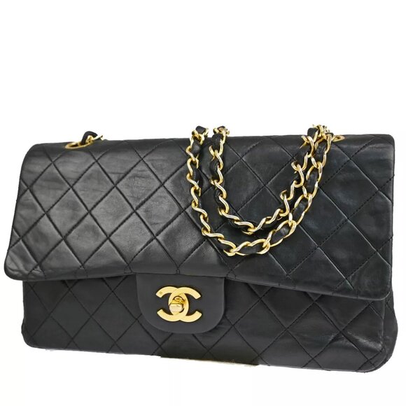 CHANEL CC Matelasse 25 Double Flap Chain Shoulder Bag Leather Black GHW 373RJ561 - Picture 1 of 16